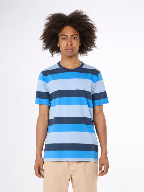KnowledgeCotton Apparel - Regular block striped t-shirt - GOTS - Campanula